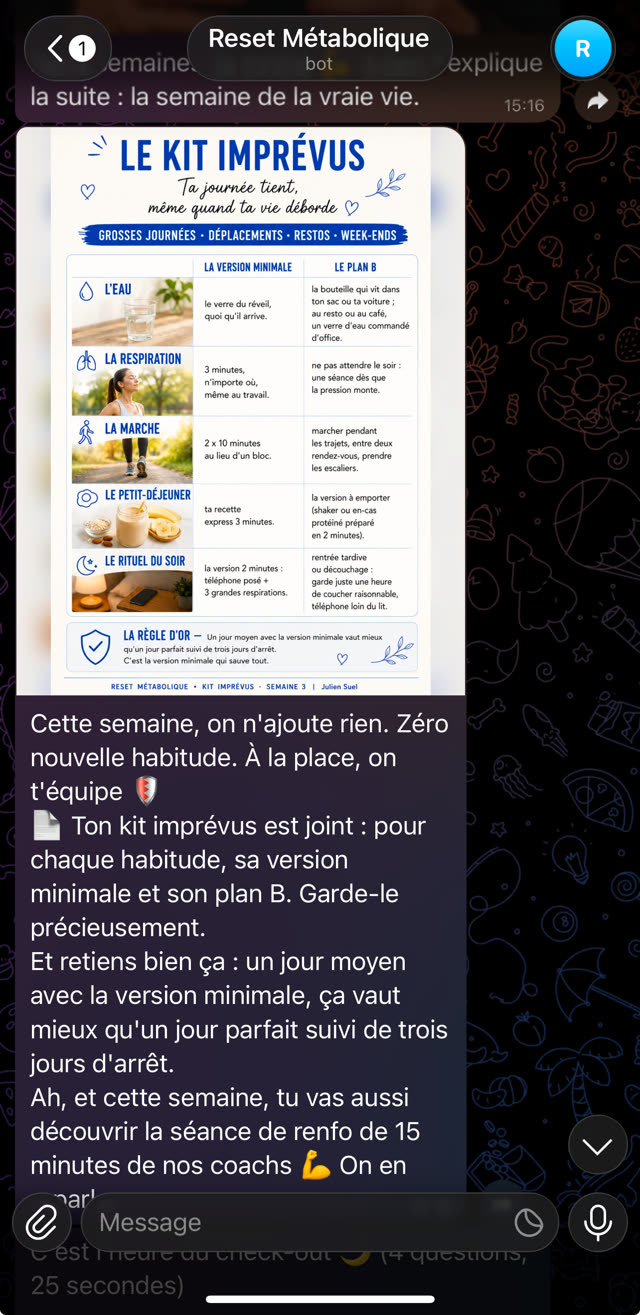 Le kit imprévus envoyé en semaine 3 : la version minimale et le plan B de chaque habitude
