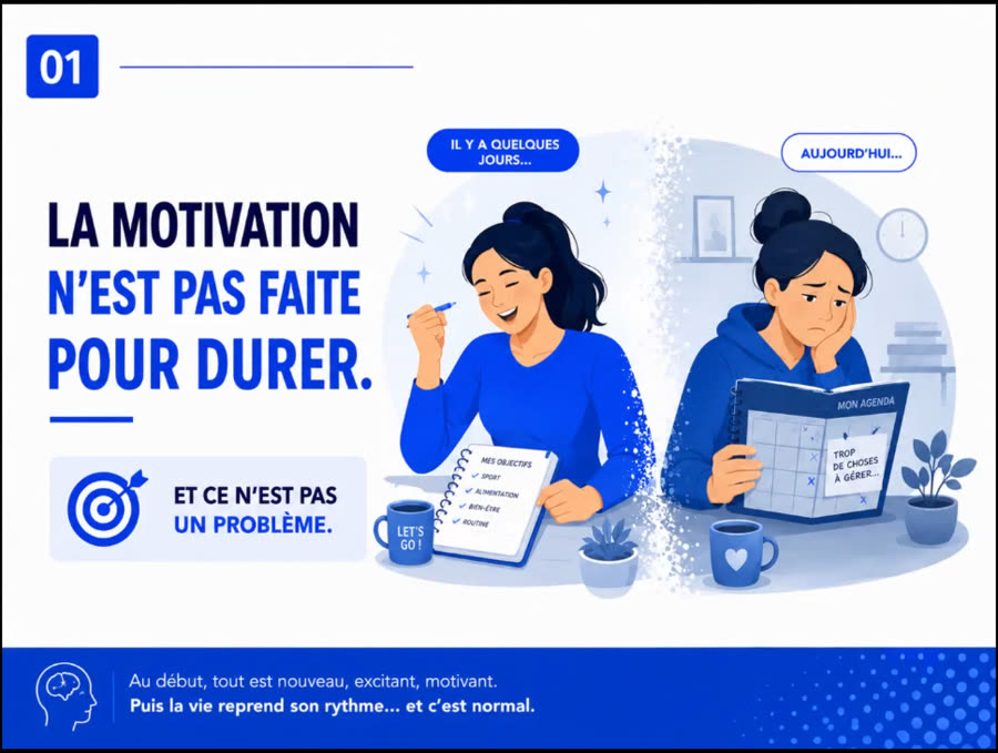 Extrait d'une vidéo pédagogique : la motivation n'est pas faite pour durer, et ce n'est pas un problème